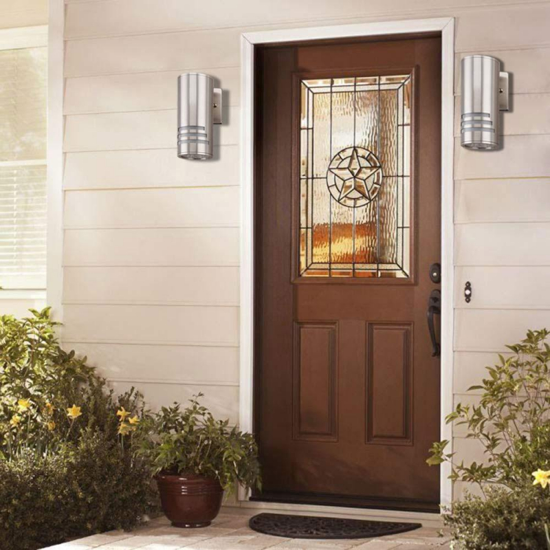 Cerdeco WS-8112 Modern Porch Light [ UL-Listed ] Satin Nickel Finished Outdoor Wall Lamp Weather-Proof Cylinder Wall Sconce Suitable for Garden and Patio     PSN01