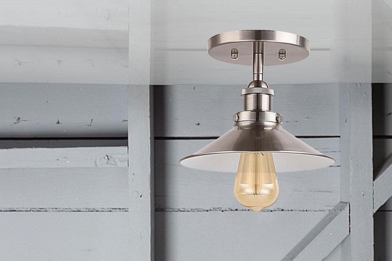 Cerdeco Industrial Ceiling Light 1-Light Flush Mount Light Vintage Pendant Light Nickel Finished   PSL03