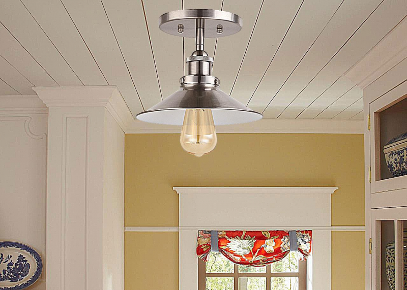 Cerdeco Industrial Ceiling Light 1-Light Flush Mount Light Vintage Pendant Light Nickel Finished   PSL03