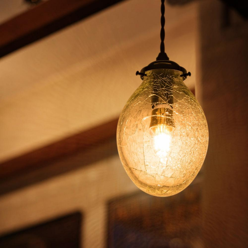 Cerdeco 懐かしく、新しい灯り 雫型クリアクラック 伝統工芸吹きガラス レトロインテリア ペンダントライト 天井照明 サイズ200x120mm PDT15G