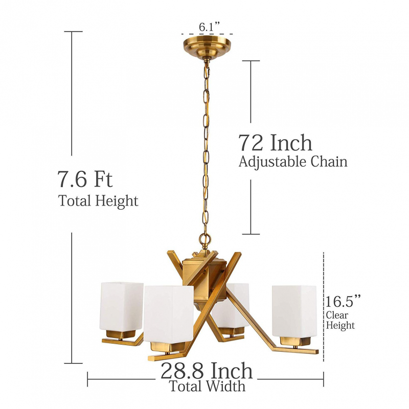 Cerdeco 58543BK 4 Lights Pendant Light Modern Chandelier Brass Plated with Glass Shades [UL Listed]   BRP01