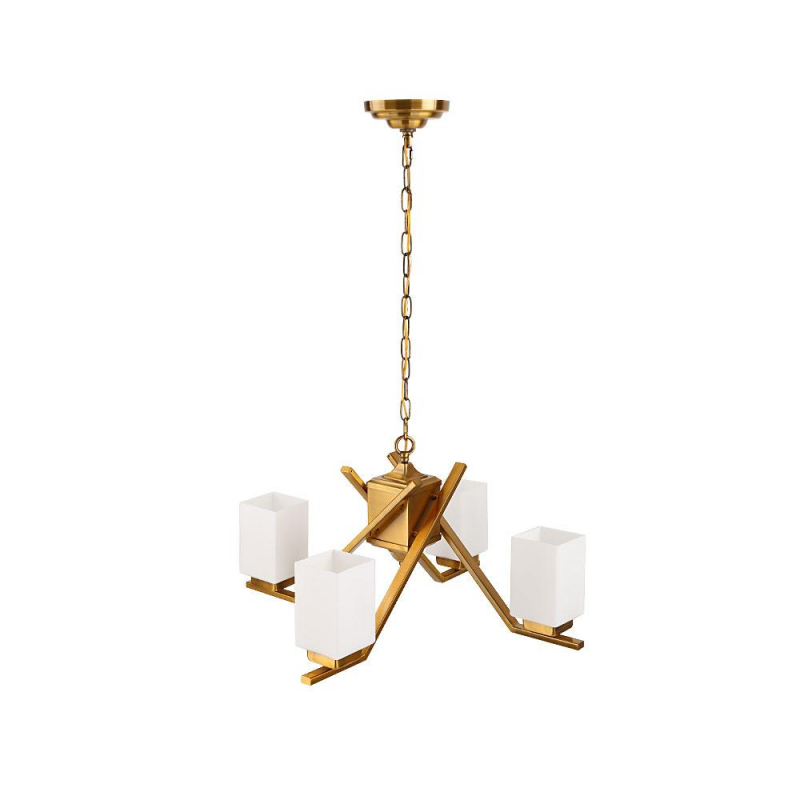 Cerdeco 58543BK 4 Lights Pendant Light Modern Chandelier Brass Plated with Glass Shades [UL Listed]   BRP01