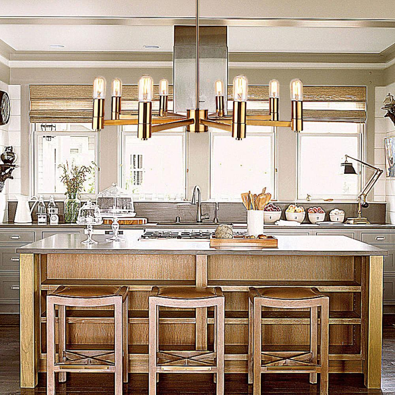Cerdeco Bradley 8 Lights Pendant Light, Brass Plated, UL Listed Modern Chandelier   PBL08