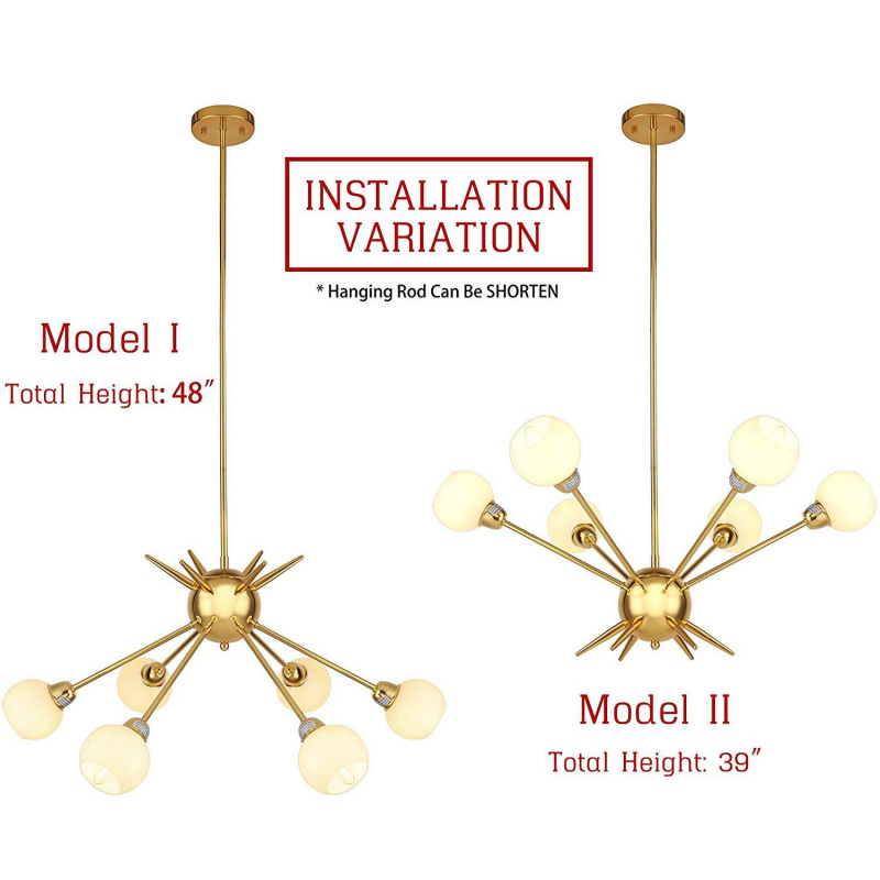 Cerdeco 6-Lights Pendant Light, Burnished Golden Plated, Ivory-white Glass Shade, UL Listed   PBL06
