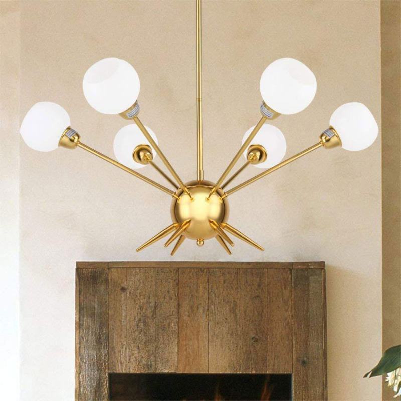 Cerdeco 6-Lights Pendant Light, Burnished Golden Plated, Ivory-white Glass Shade, UL Listed   PBL06