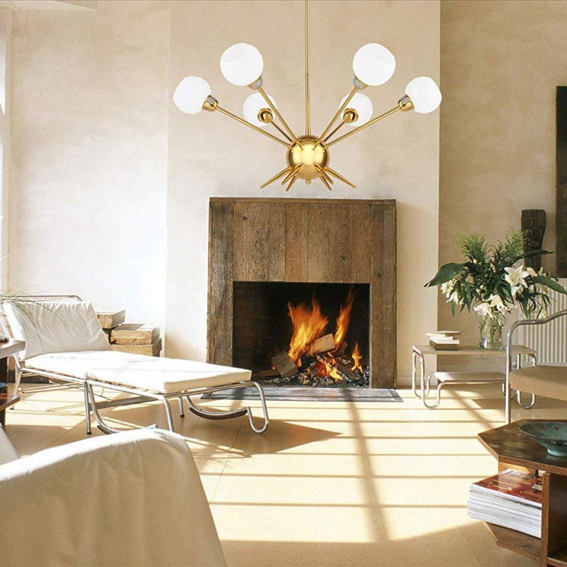 Cerdeco 6-Lights Pendant Light, Burnished Golden Plated, Ivory-white Glass Shade, UL Listed   PBL06
