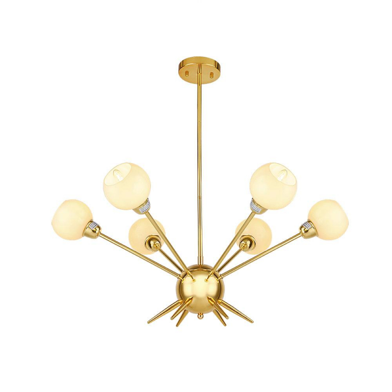 Cerdeco 6-Lights Pendant Light, Burnished Golden Plated, Ivory-white Glass Shade, UL Listed   PBL06