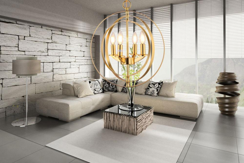 Cerdeco 4-Lights Sphere Chandelier Modern Pendant Light Golden Plated [UL Listed]   PCL04G