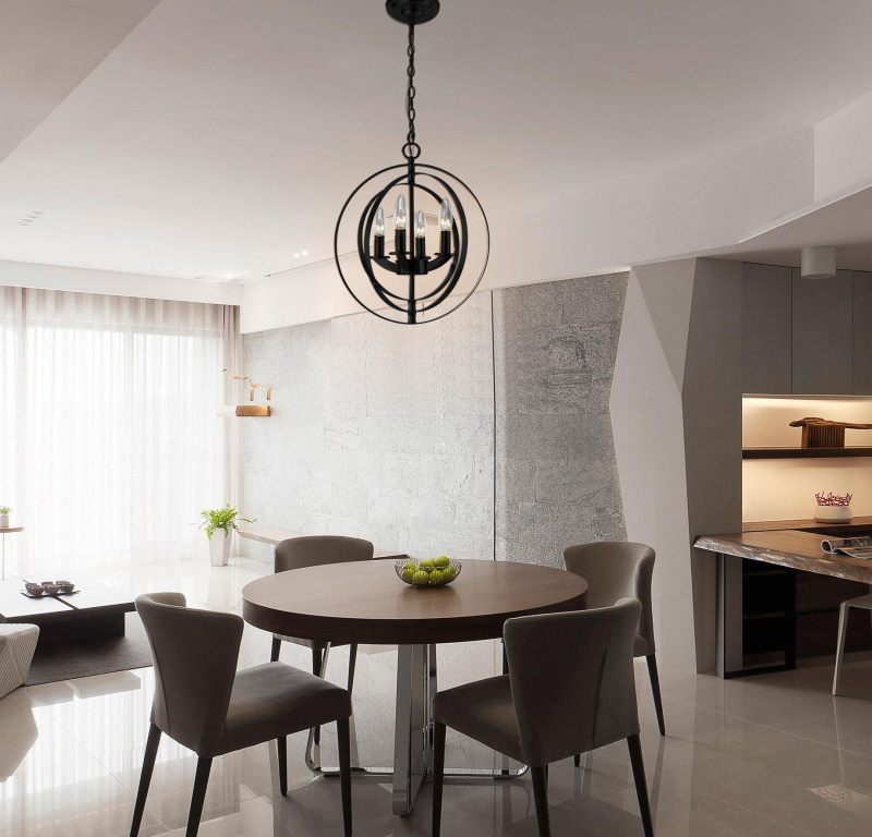 Cerdeco 4-Lights Sphere Chandelier Modern Pendant Light Painted Black [UL Listed]   PCL04H