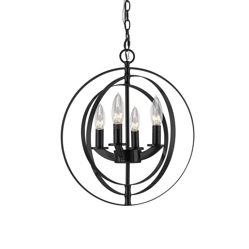 Cerdeco 4-Lights Sphere Chandelier Modern Pendant Light Painted Black [UL Listed]   PCL04H
