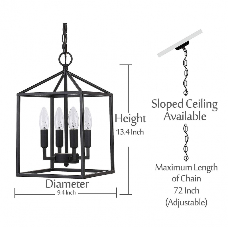 Cerdeco 37940BK Vintage Foyer Lantern, 4-Light Pendant Light, Matte Black [UL Listed]    JPR03