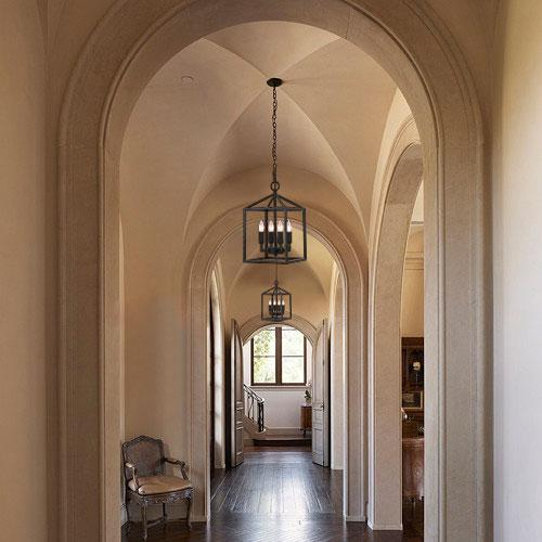 Cerdeco 37940BK Vintage Foyer Lantern, 4-Light Pendant Light, Matte Black [UL Listed]    JPR03
